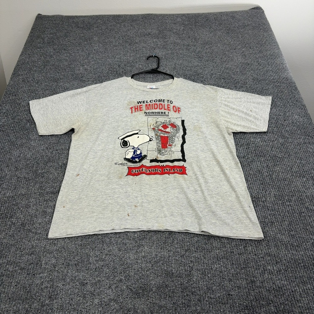 Vintage Artex T Shirt Men XL Grey Cotton Blend Snoopy Governors Island 90s Style